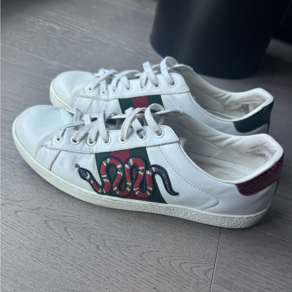 Gucci White Sneakers with Snake Design